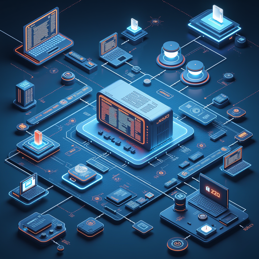 A technical diagram illustrating the open architecture of PC gaming systems, showing file system access, modding tools, and the flow of user-generated content, with visual representations of code, 3D assets, and community platforms interconnected in a network structure